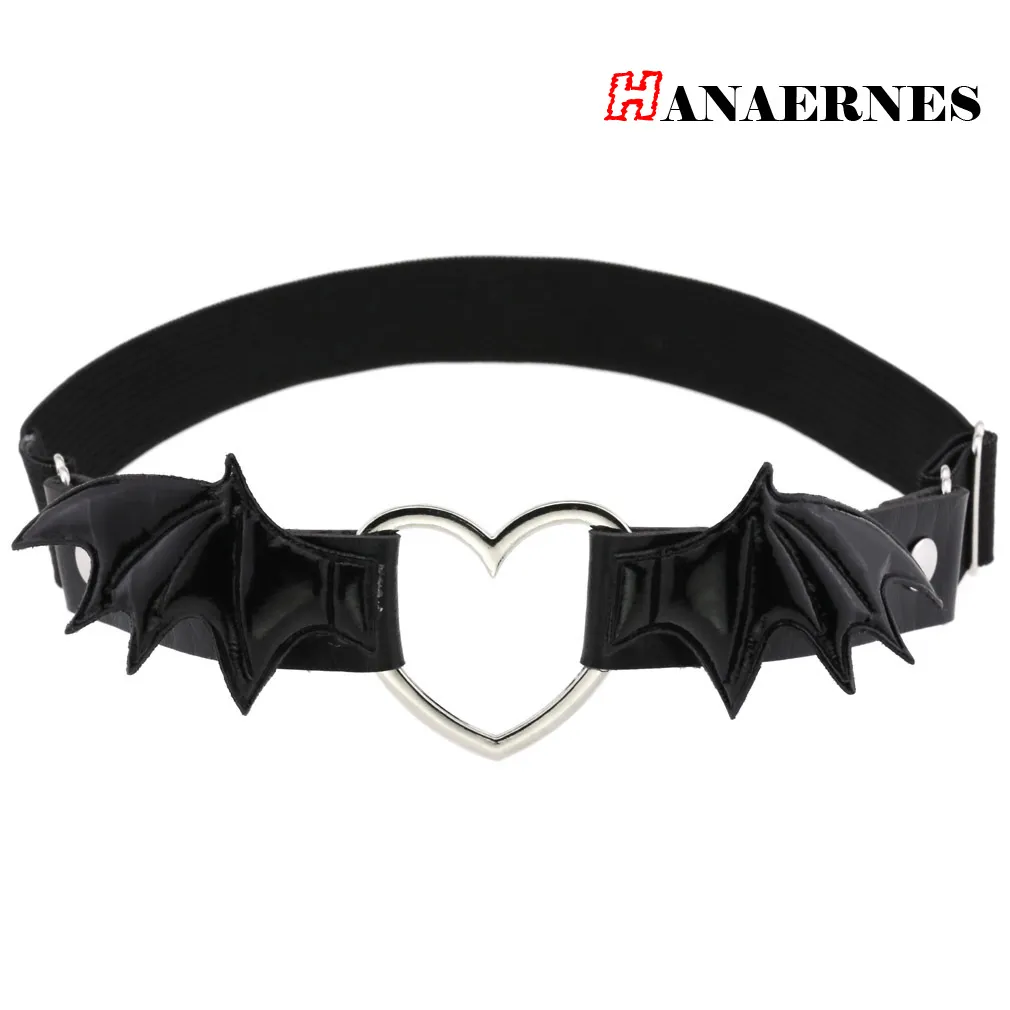Sexy Hollow Out Peach Heart Love Garter Belt with Bat Wing Synthetic  Leather High Elastic Thigh Ring for Women