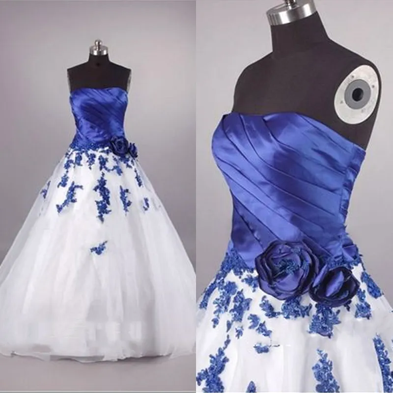 navy blue and white wedding dresses Silk Georgette Flutter Sleeve A-line Wedding Dress with Navy Sash Navy