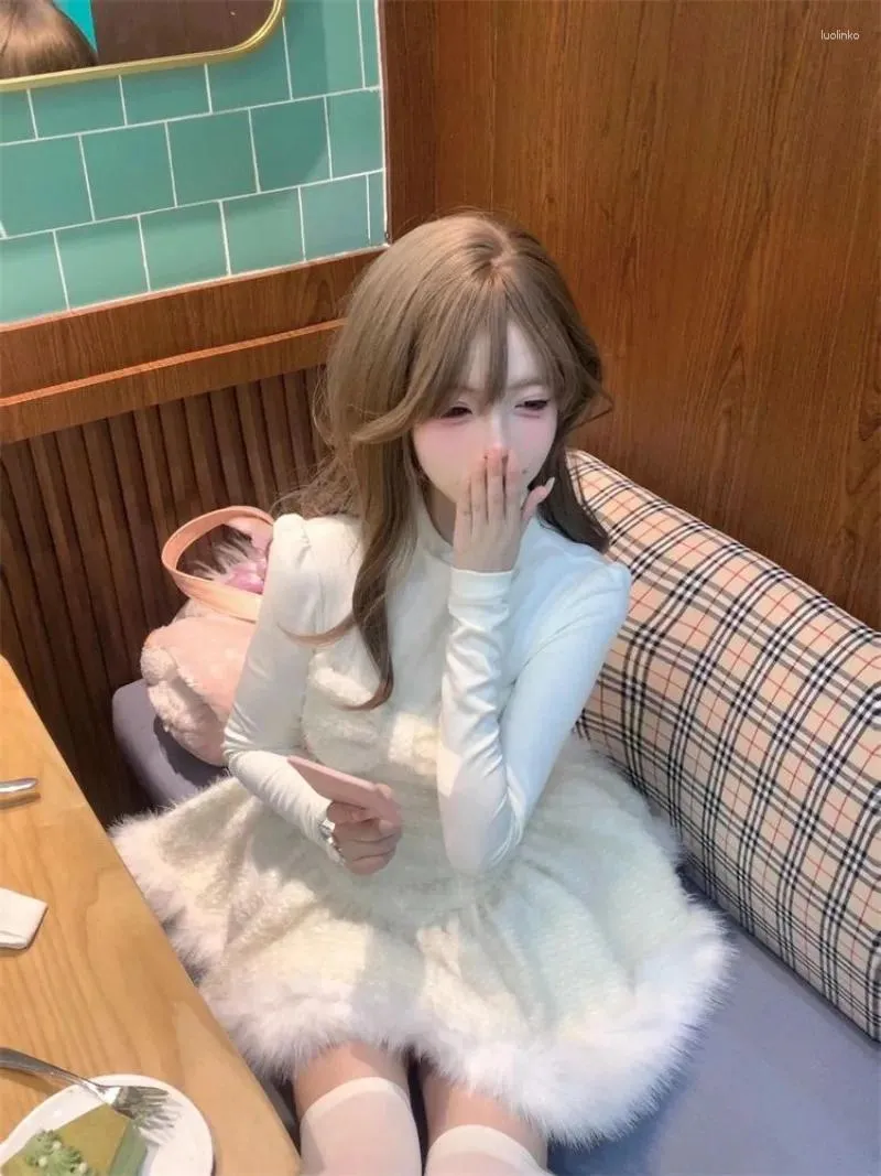 Korean Soft Girl Dresses Sweet Cute Winter Party Dress: Korean