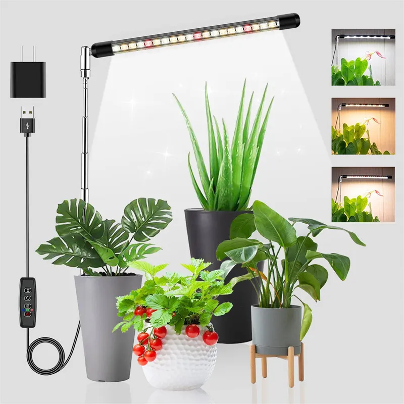 Adjustable Height LED Grow Light with USB, Full Spectrum Phyto Lamp for ...