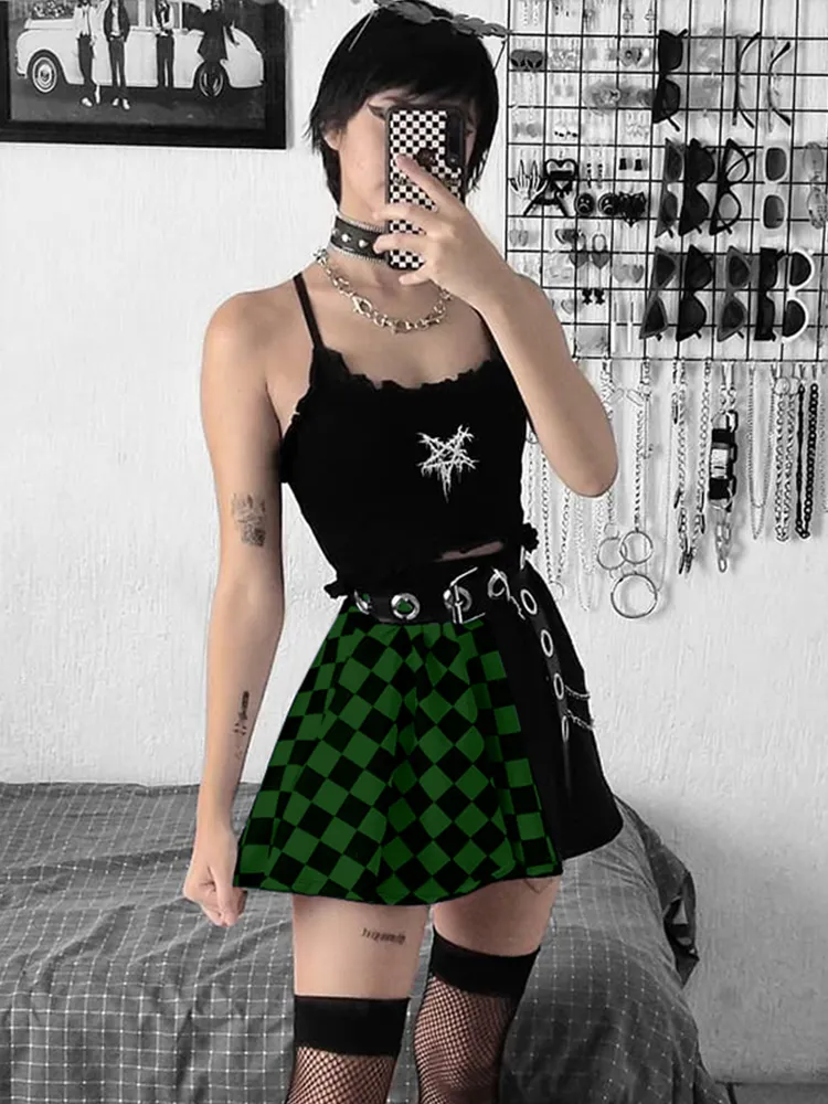 Harajuku Gothic Plaid Skirt - Y2K Aesthetic High Waist