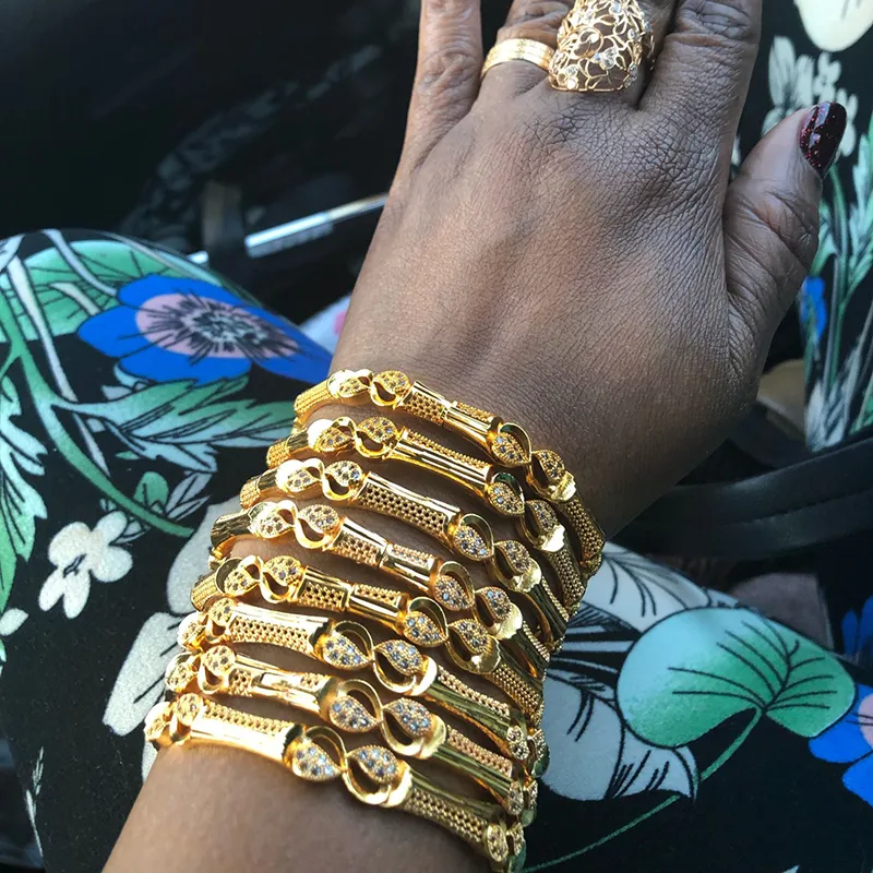 4pcs Trendy Gold Bangles for Women African Wedding Bracelet Jewelry
