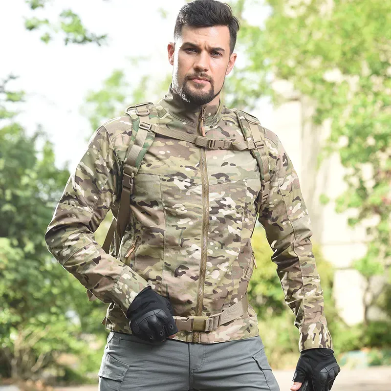 US Army Camo Windproof Tactical Bomber leather jacket with