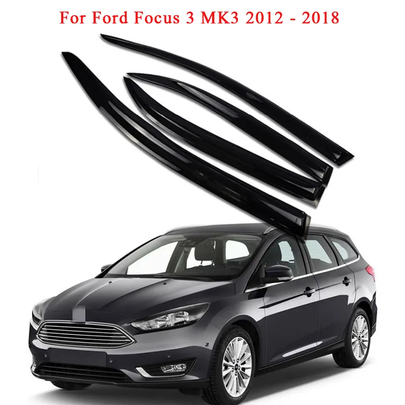 Smoke Side Window Visors Deflectors 4Pcs Set for Ford Focus 3 MK3 2012 2018 Dark Grey Acrylic Rain Guards