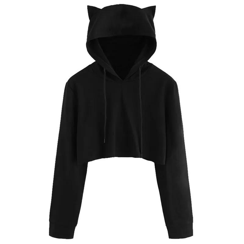 plain black crop top hoodie