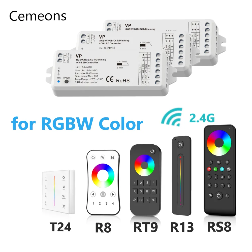 4CH RF Controller for 12V 24V 5050 LED Strip Lights with 2.4G Remote ...