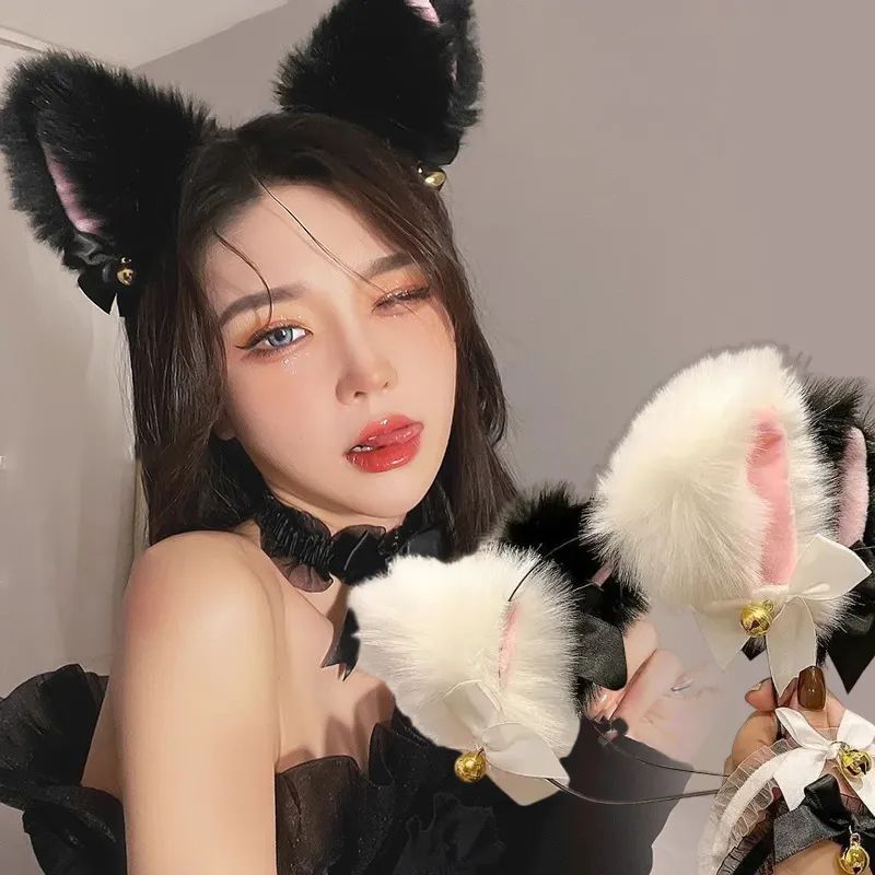 Sexy Girls Cat Ears Headband Lace Bow Necklace Plush... From  display picture 3