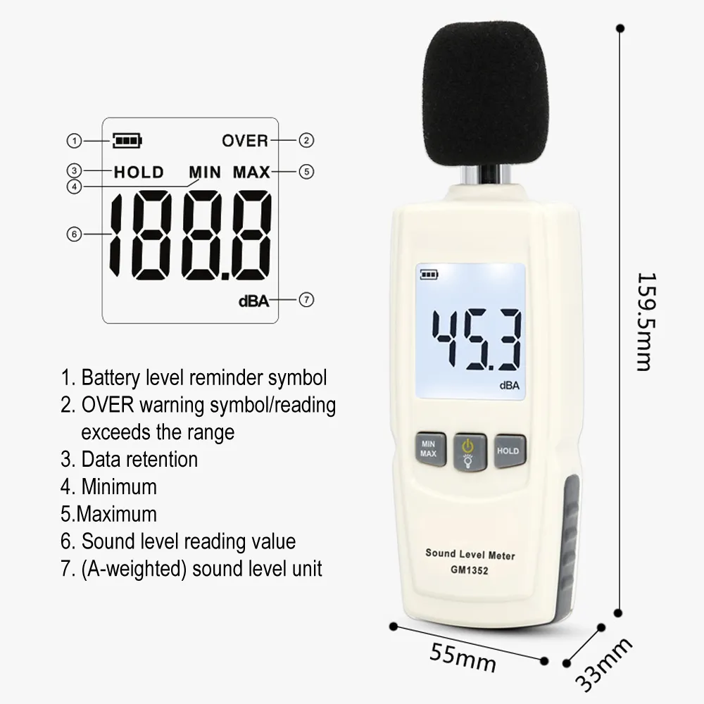 Digital Sound Level Meter GM1352 30~130 dB Decibel Meter Logger Noise ...