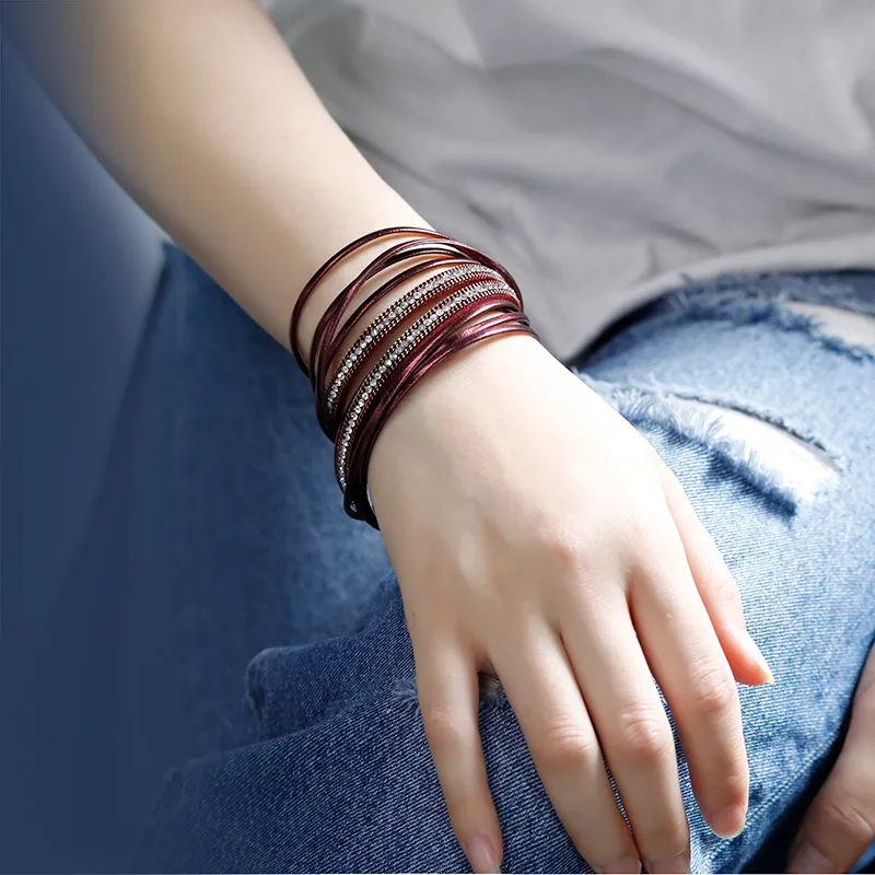New Men's Multi-Layer Magnetic Clasp Leather Bracelet Stainless Steel Bracelets