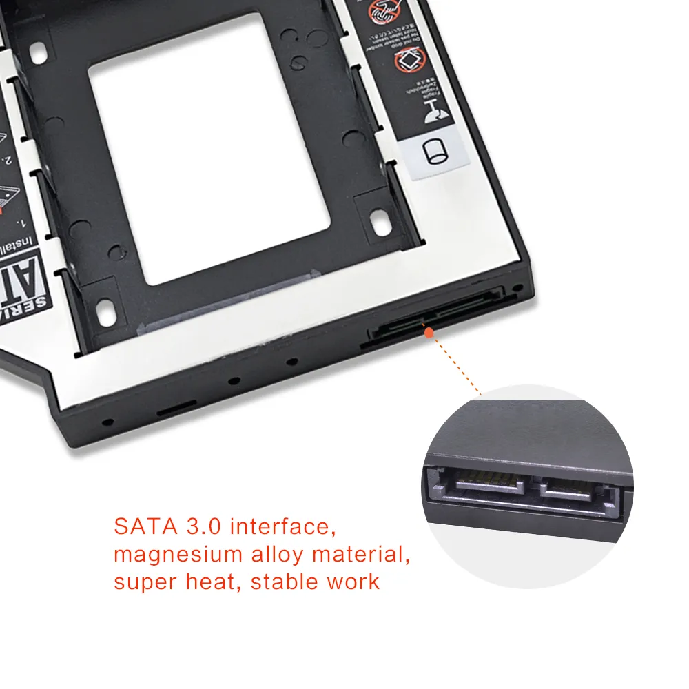 TISHRIC 2nd HDD Caddy 9.5mm/12.7mm SATA 3.0 Hard Disk Drive Enclosure 2.5'' SSD Case Box Optibay Adapter for Laptop CD DVD-ROM
