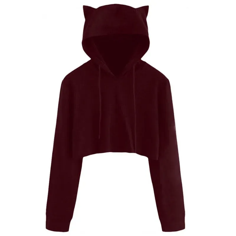 Save Big on Bulk Cute Cat Hoodie With Ears Cat Ear Hoodies Women's Cropped  Sweatshirt: Cute Pullover, Solid Spring Crop Top Coat, White Crop Top