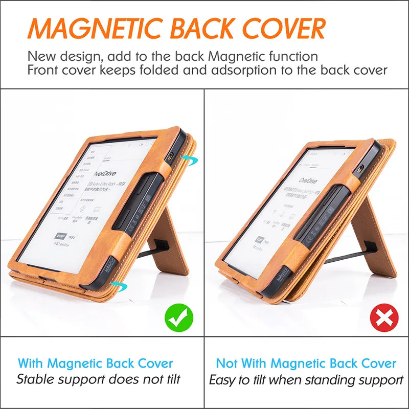 Ultra Slim Case For 7" Kobo Libra Colour Only - PU Leather Cover With Auto Sleep/Wake & Hand Strap