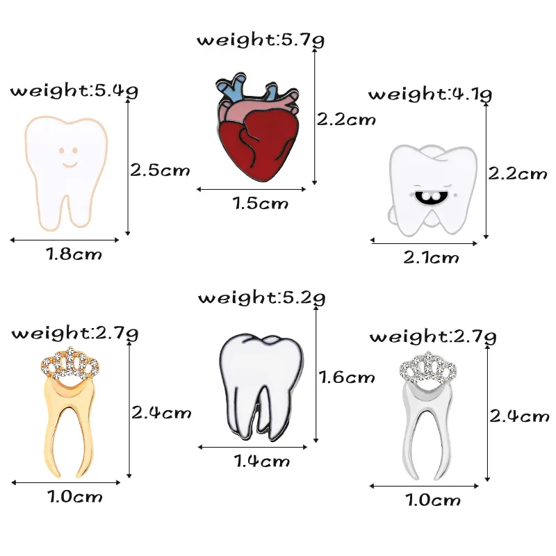 Recap Tooth Pins Tooth Enamel Pins Gold/Silver Dental Anatomy Heart Badges For Doctors ...