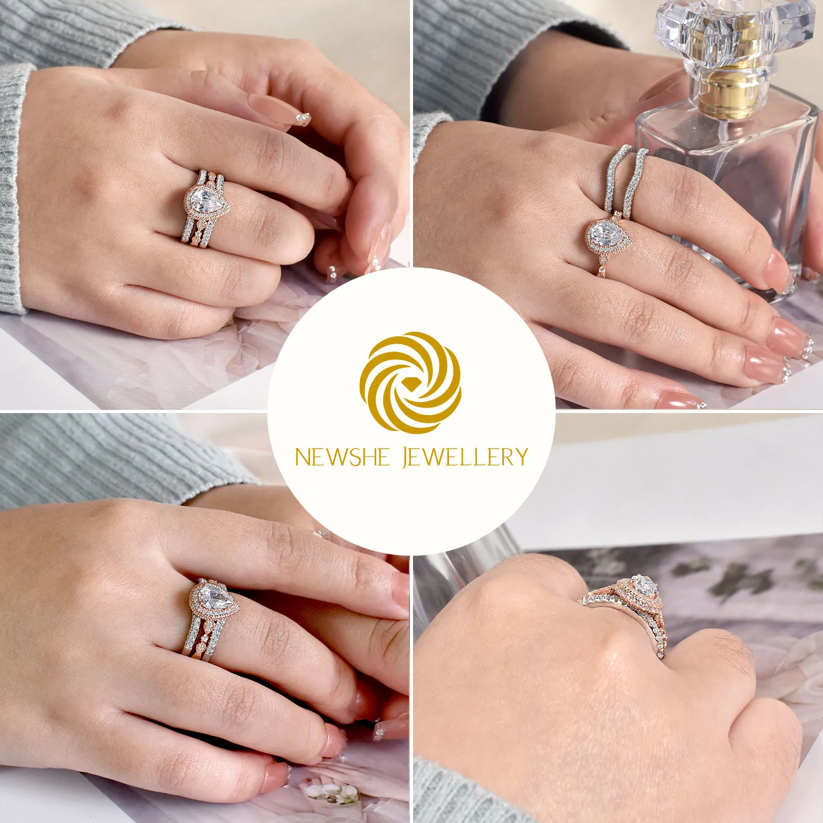 Beryl_creation 925 Sterling Silver 2.60 Ct Round Cut Brown Diamond Engagement Wedding Thanksgiving Christmas Bridal Ring Set 14k Black Gold Plated Wo