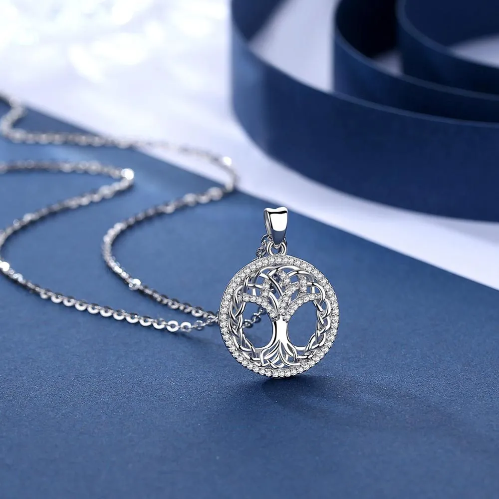 EUDORA Sterling Silver Tree of Life Pendant Necklace with Clear