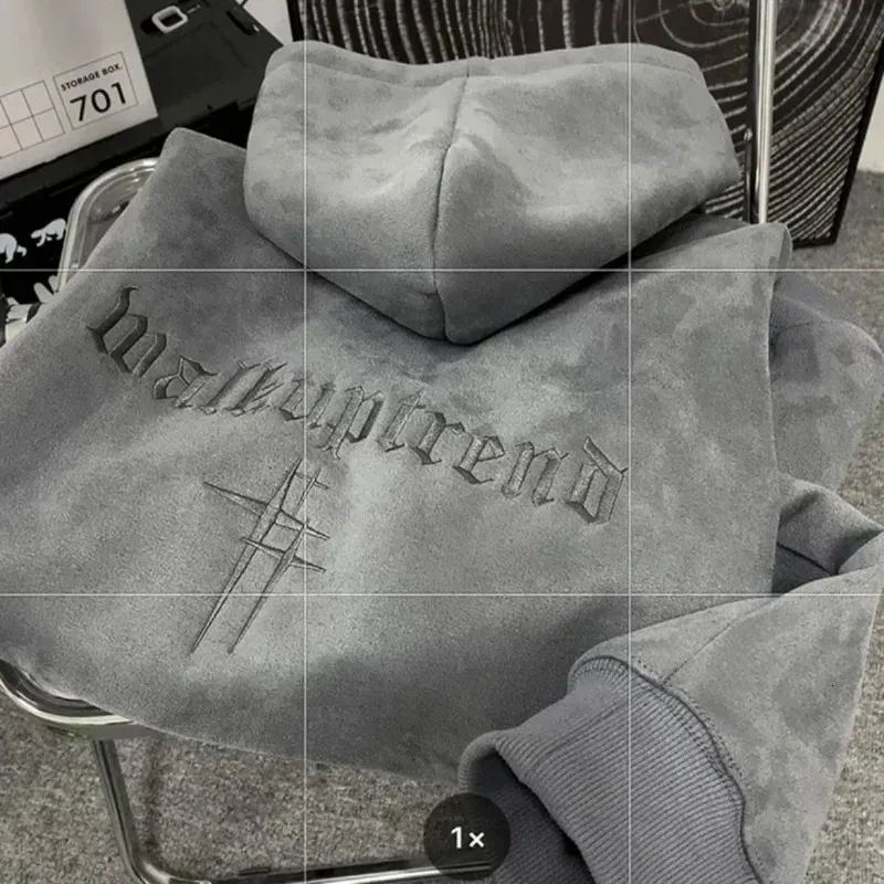 American Heavy Suede Sweater Men Y2K Street Fashion Trend Harajuku Lazy Wind Loose Padded Embroidered Couple Hooded Coat Top 240618