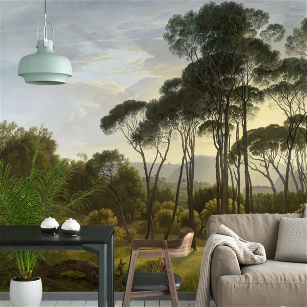 Image showcasing European Forest Wall Mural Living Room | Custom Nature Landscape ...