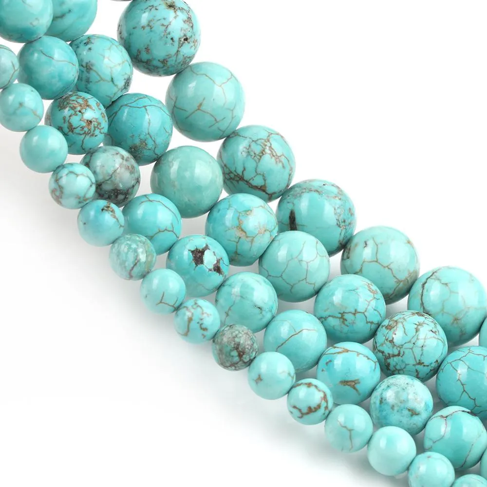 Save Big on Bulk Natural Turquoise Beads Natural Gemstone Beads Wholesale:  Round Blue Turquoise Beads For Jewelry Making, Inches Strand,