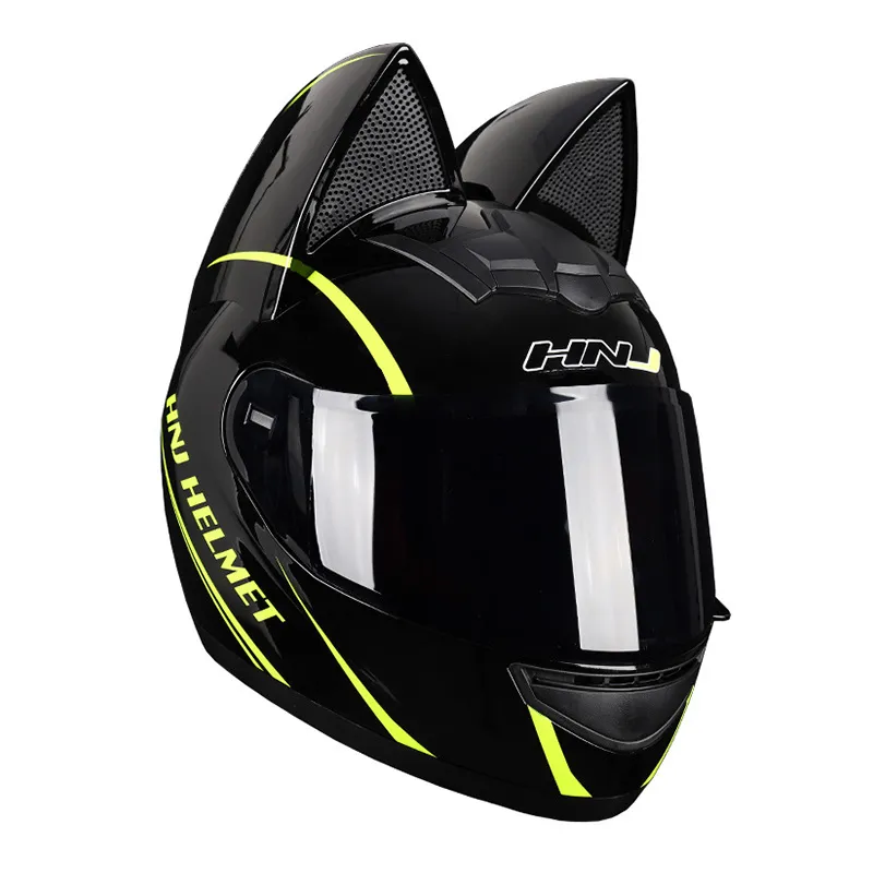 DOT-Approved Full-Face Cat Ear Motorcycle Helmet w/ Black HD Visor