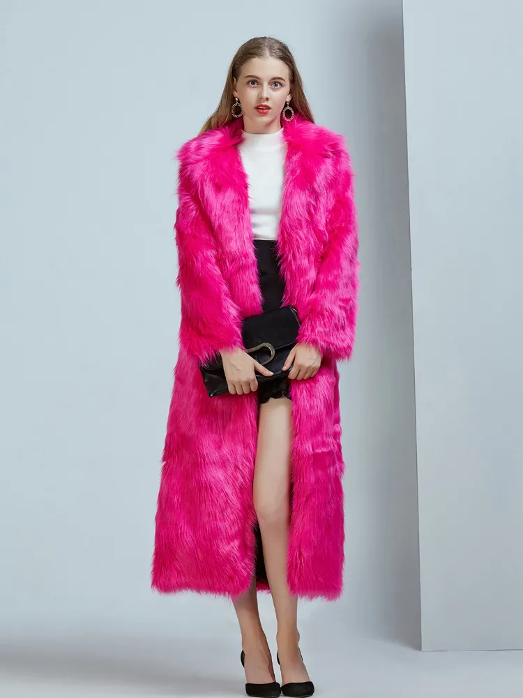 Elegant Womens Faux Fur Coat: Vintage Style Long Jacket In Vibrant