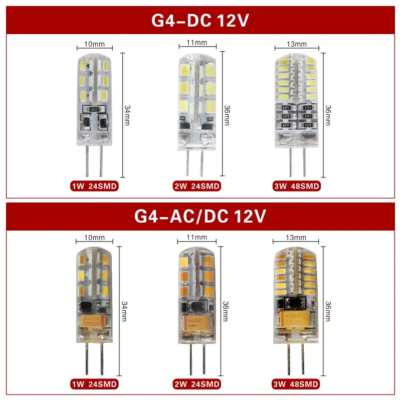 LED G4 G9 12V 220V AC DC 1W-6W Replace 40W 60W Halogen Lamp 360° Beam ...