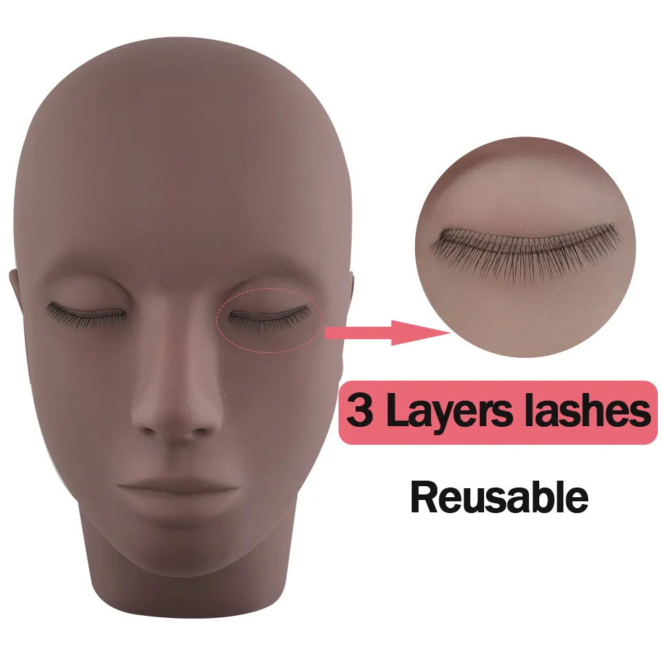 3 Layers Eyelashes Mannequin Head Doll Face Practice False Lash Model ...