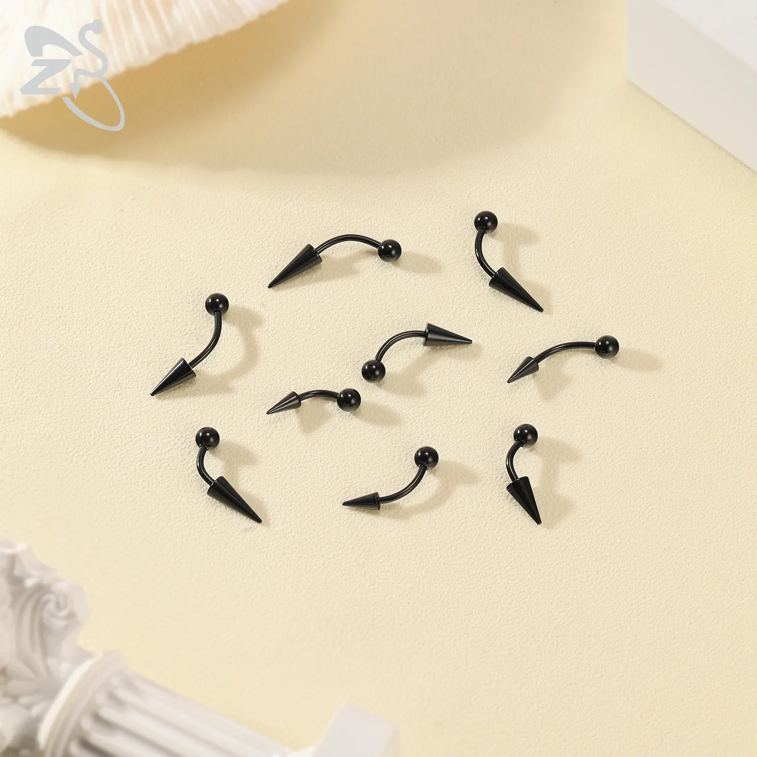 ZS Punk Spike Stainless Steel 16G Curved Labret Lip Studs Piercing