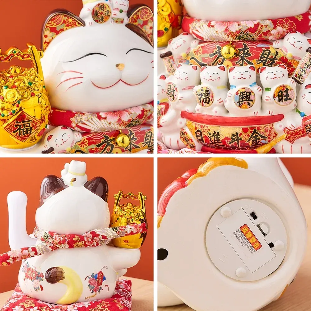 Operitacx Maneki Neko Lot de 2 mini figurines de chat porte-bonheur en résine Feng Shui pour chat chinois japonais pour voiture et maison