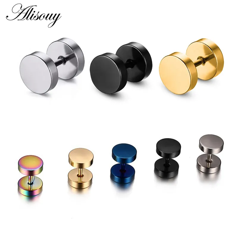 TT Surgical Steel Gold Tone Round Fake Plug Earrings - Screw On, Nickel-Free (Pair)