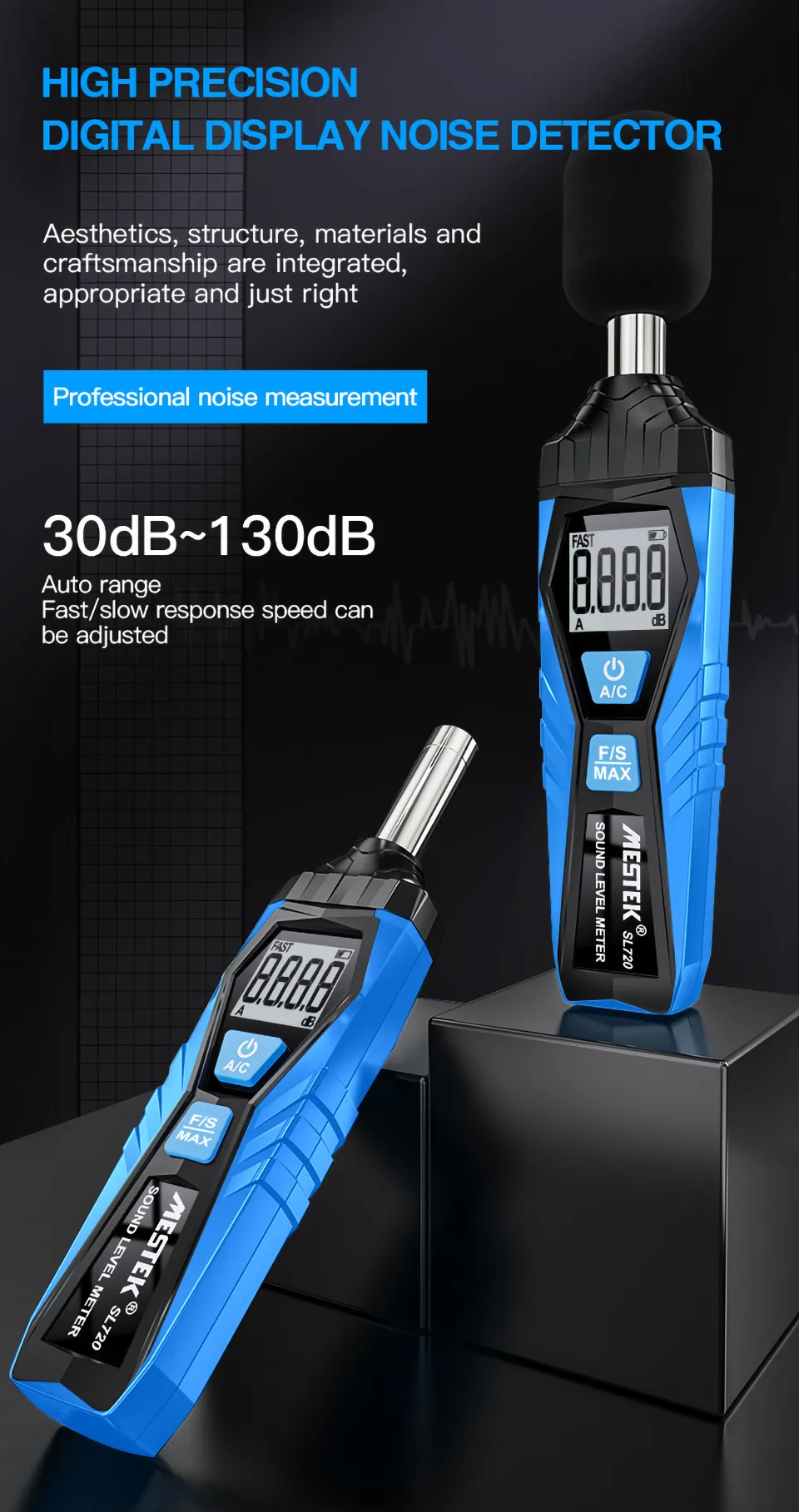 Digital Sound Noise Level Meter Handheld, 30 130dB Portable Audio ...