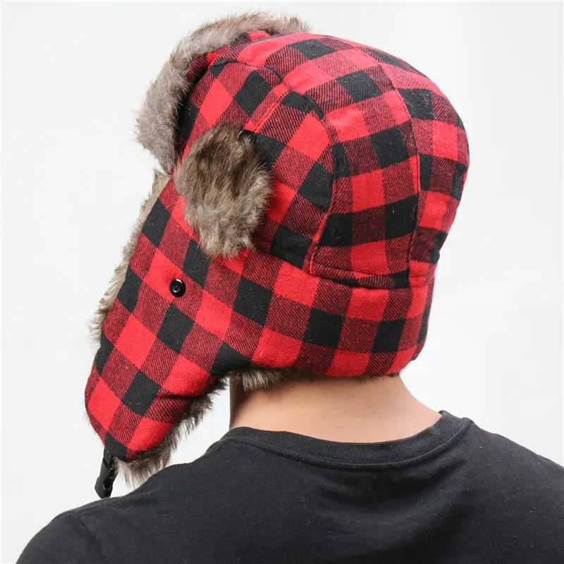 Plaid Bomber Faux Fur Hat Snow Ski Cold Weather Headwear Multi Color Plaid Hat Amazon.com: Trapper Hat,Warm Faux Fur Trooper Ushanka  main image 4