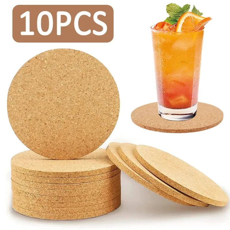 Natural Round Cork Wood Coasters for Tabletop Protection, Non-Slip Heat ...