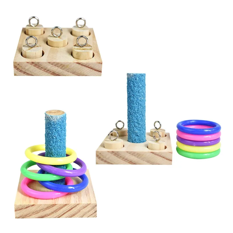 ful Parrot Platform: Wooden & Plastic Rings, Puzzle Chew Toy for Pet ...