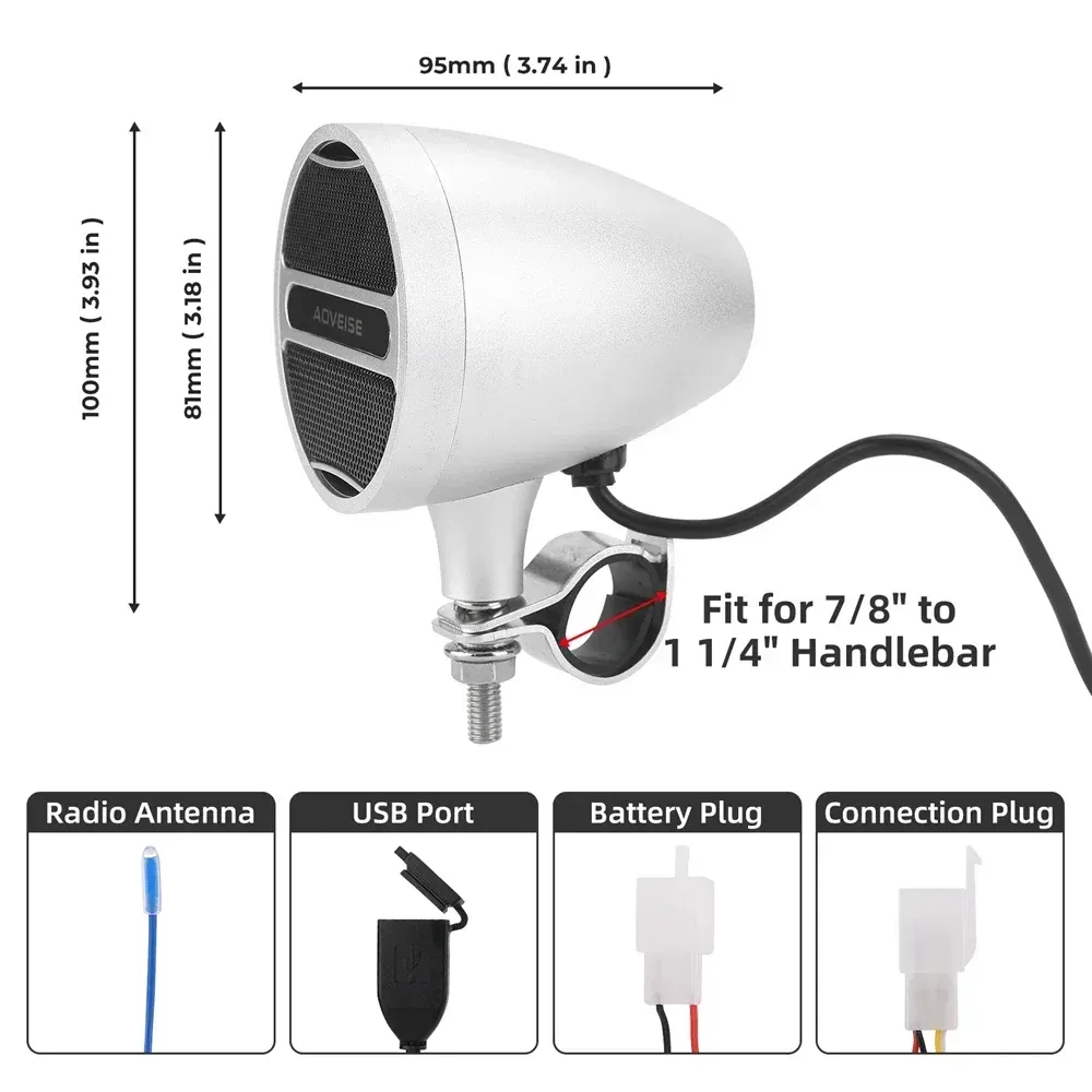 GoHawk Refurbished Waterproof Bluetooth Motorcycle Audio System - 2 Speakers, MP3, USB, FM Radio