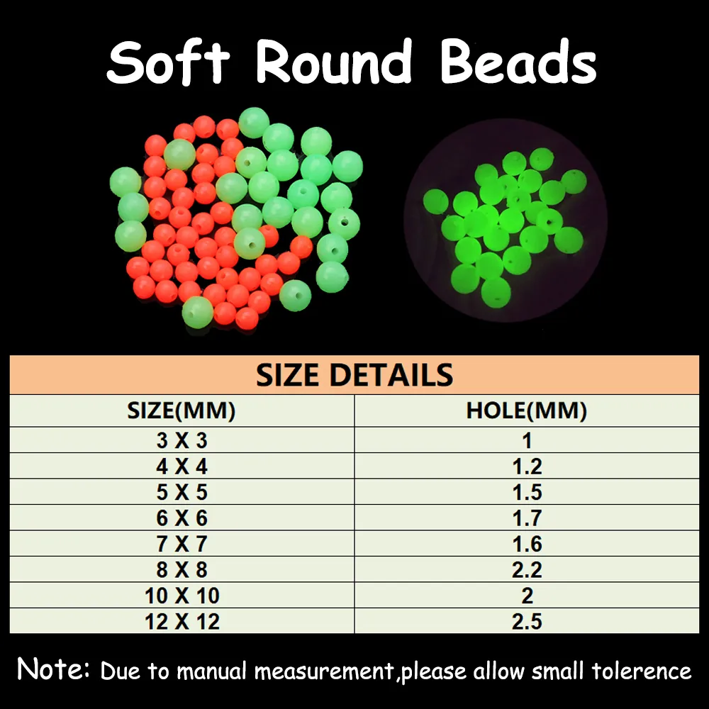 KJEIM Glow Fishing Beads 180/330/600pcs Oval Soft Rubber Luminous Bait - View #9