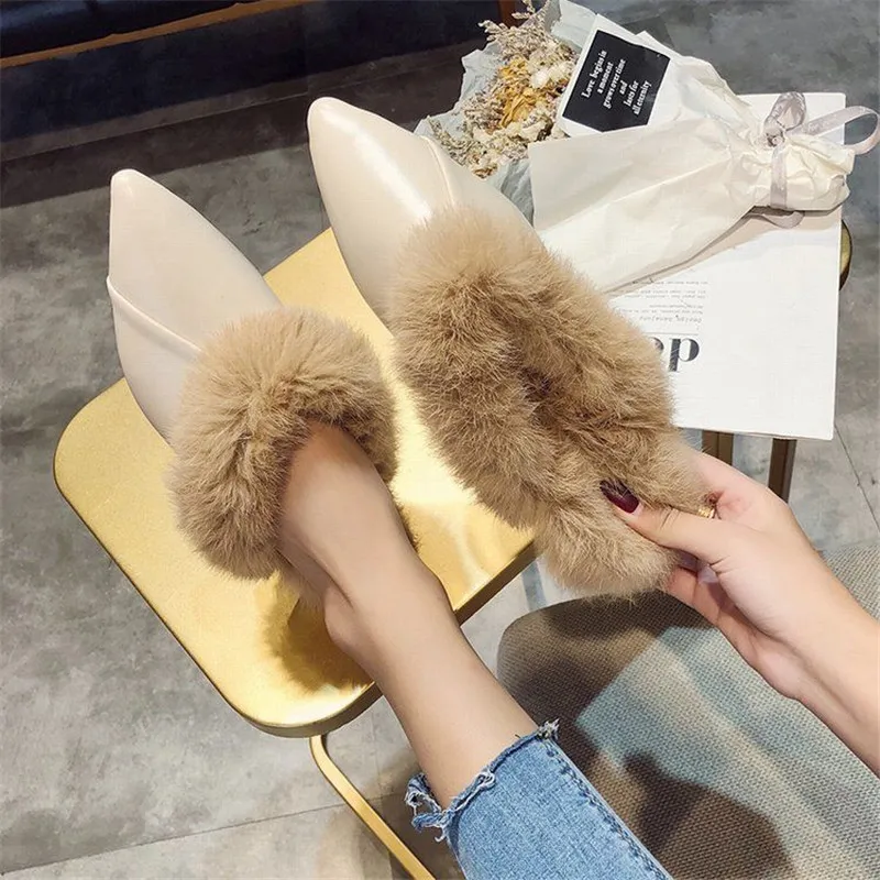 Maiden lane rabbit fur slides new arrivals