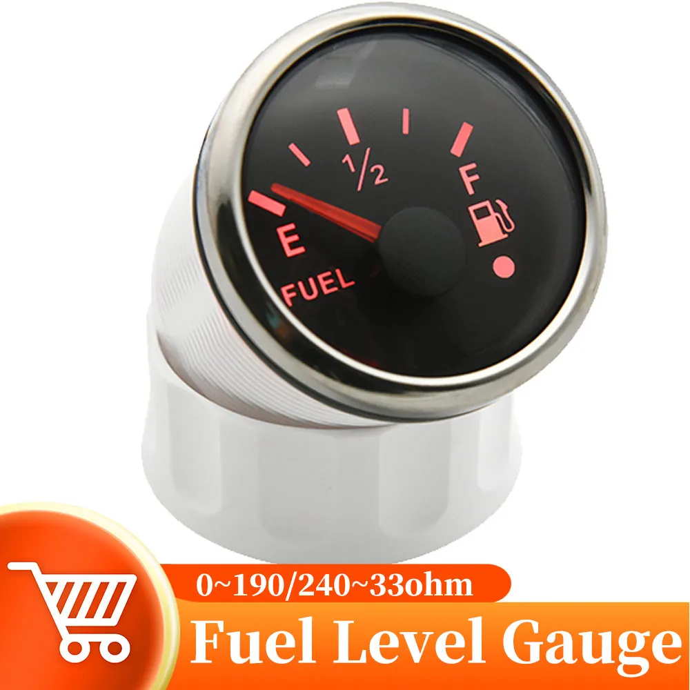 Universal 52mm Fuel Level Gauge (E-1/2-F) - 240-33 Ohm, 12V, Black, Racing Style