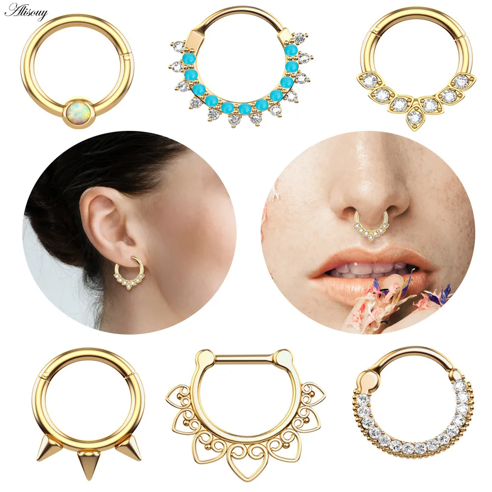 Acier Chirurgical Chaîne Rond Septum Clicker Nez Anneau Piercing