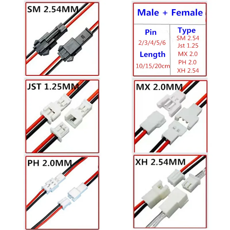 JST Plug Jack battery terminals with Male and Female Wire