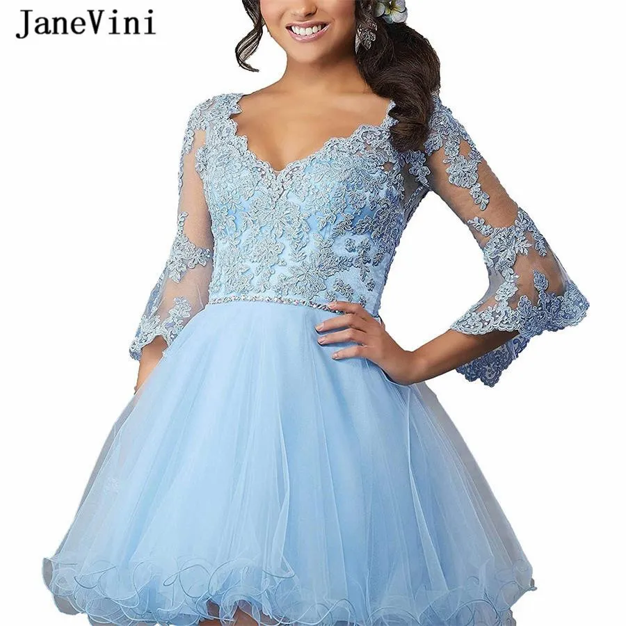 Lace Two Piece Short Homecoming Dress With Sleeves - Ball Gown Style BD381 For Formal Events - View #2