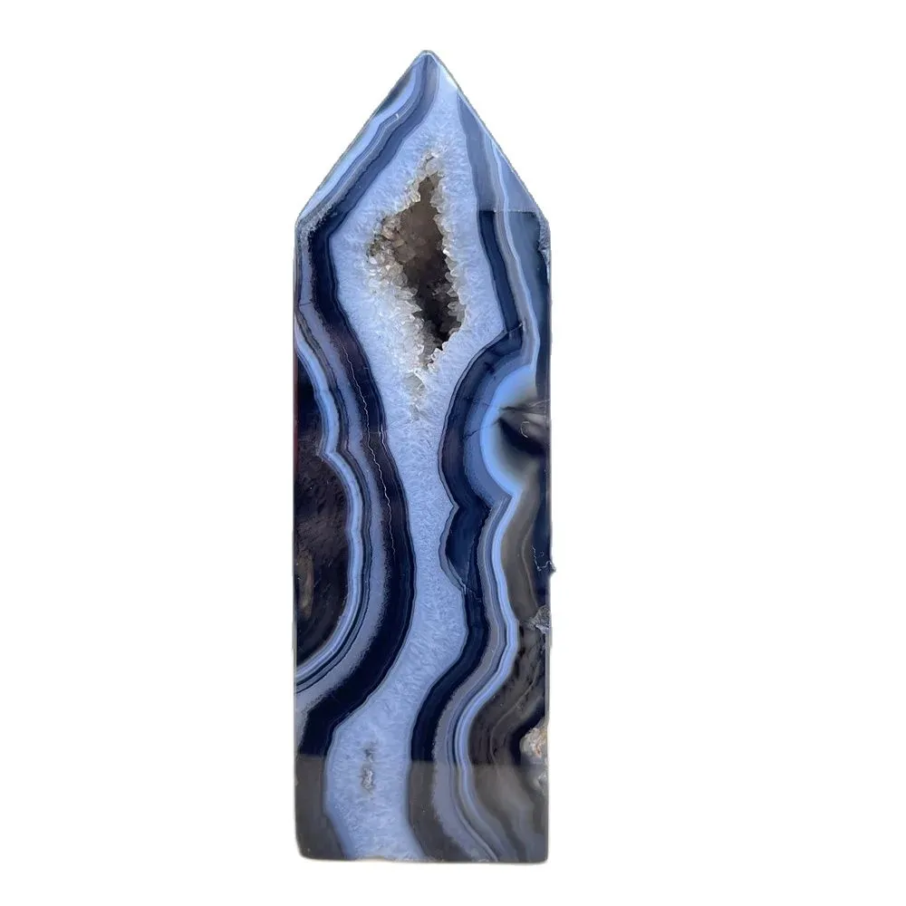 ブラックアゲート ジオード Natural Black Agate Geode Crystal Tower Hexagonal Square