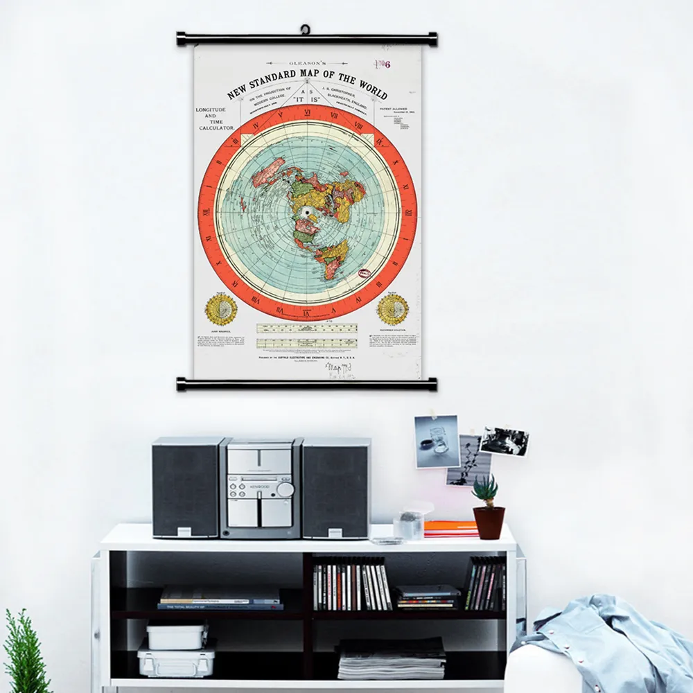 World Map Wall Sticker: Vintage Style Map Scroll Canvas With Wood ...