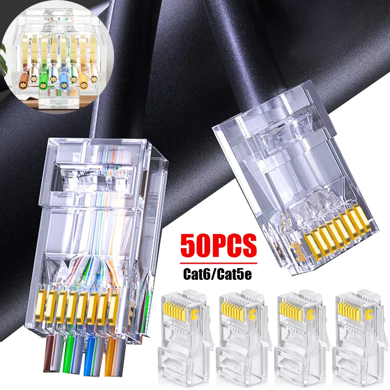 500-Pack RJ45 Connectors - Cat5e/Cat6 Ethernet Cable Plugs, Gold Pins, Crimp Ends