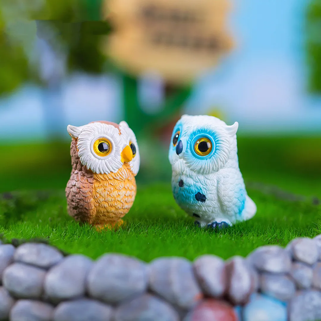 owl様 Mini Owl Figurines, Resin Micro Landscape Ornaments for Home
