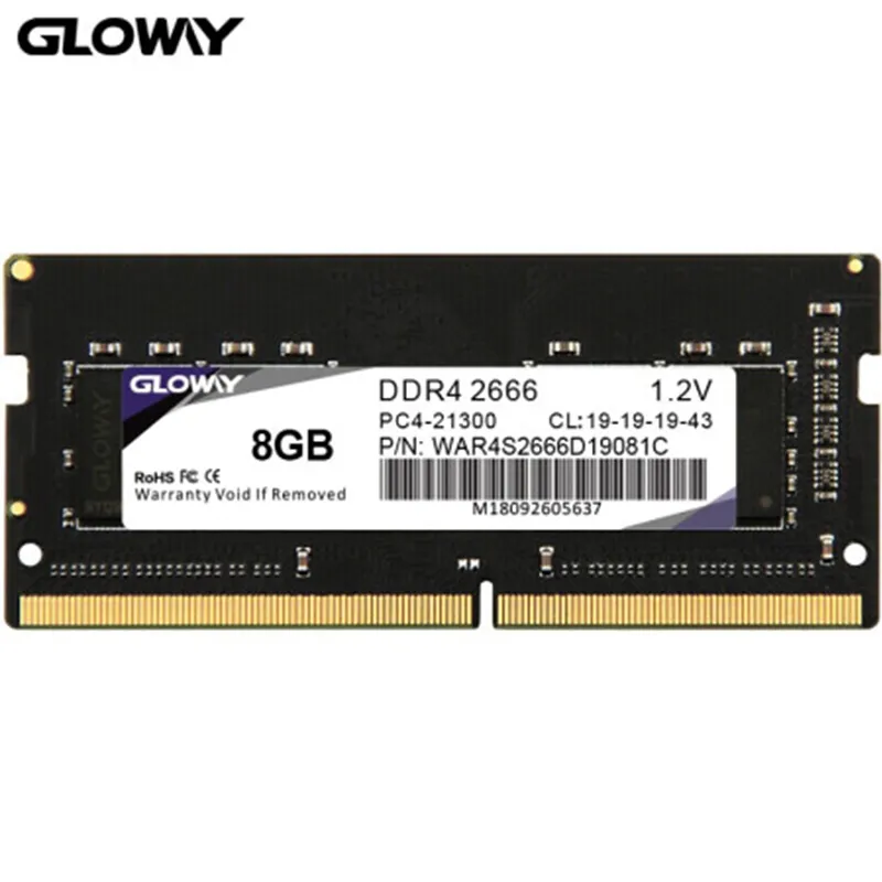 Gloway DDR4 8 GB 2666 MHz DIMM and 16 GB 3200 MHz SODIMM Memory
