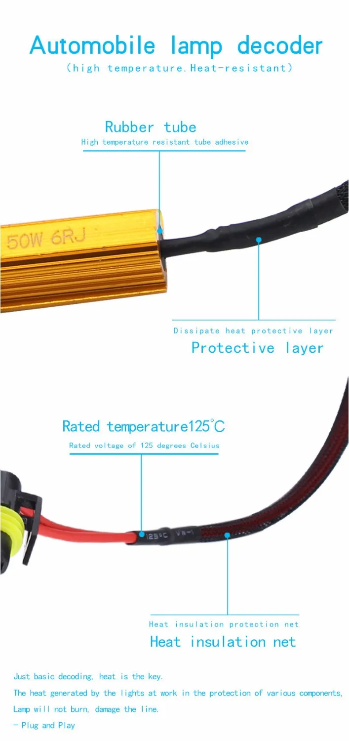 2Pcs Innovited 9006 HB4 LED Resistor 50W 6ohm Load