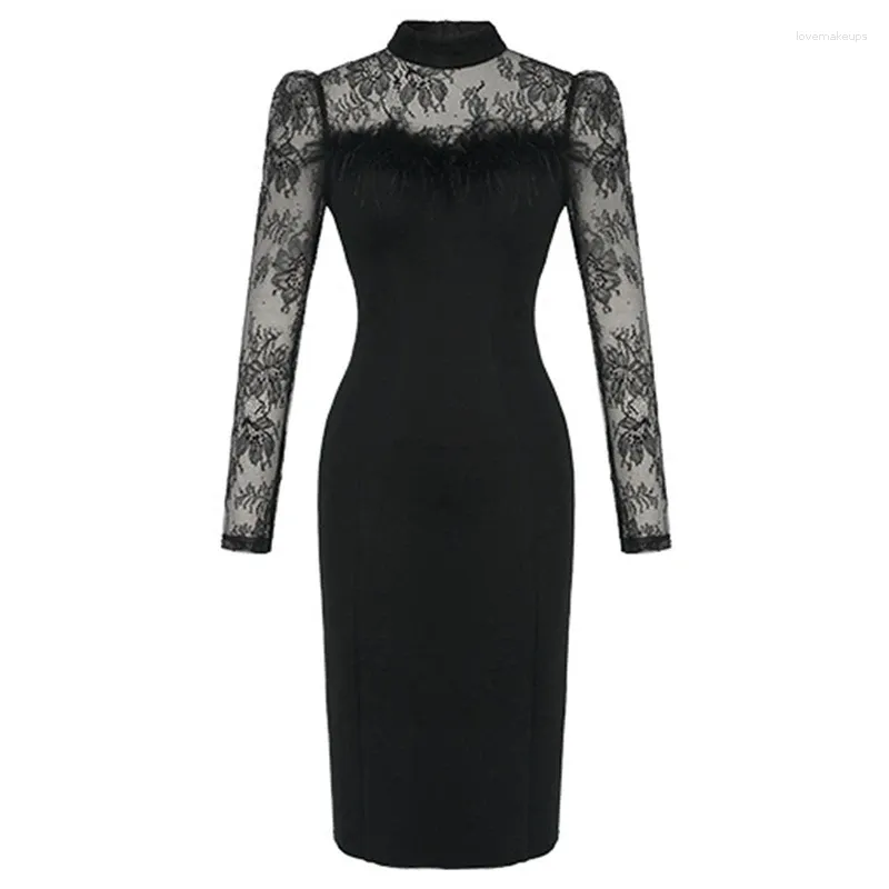 Casual Sheer Lace Bodycon Dress for Women with Long Sleeves and Slit in  Black and White from Dhgate Basic & Casual Dresses - price 57.6
