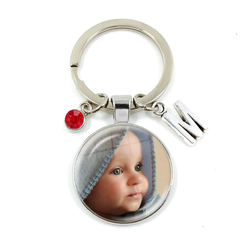 Birthstone Initial Keychain: Personalized Photo Pendant Keyholder for ...