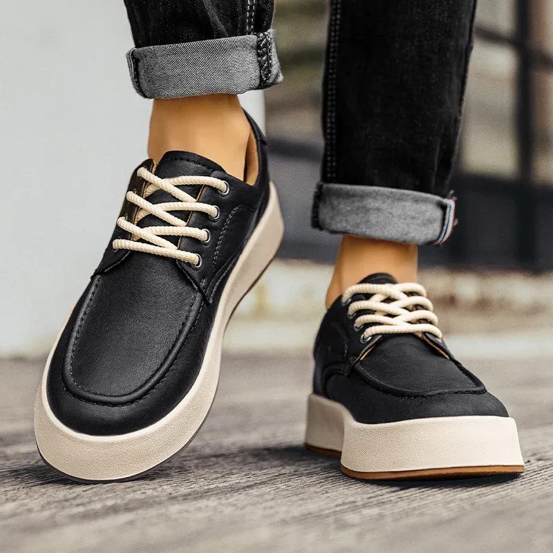 Mens Italian Leather Casual Shoes Breathable Stylish Walking