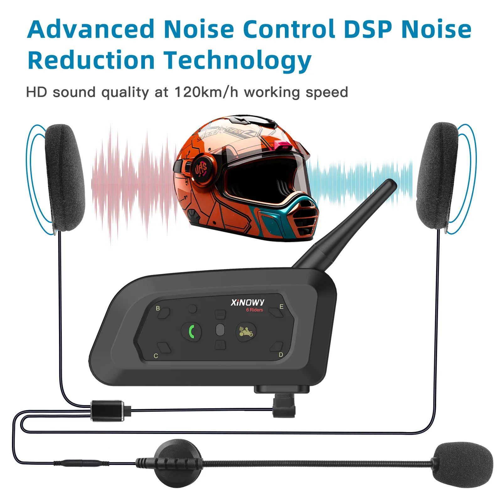 Motorcycle Helmet Bluetooth Headset 2 Way Intercom 550 Yards,HIFI Sound